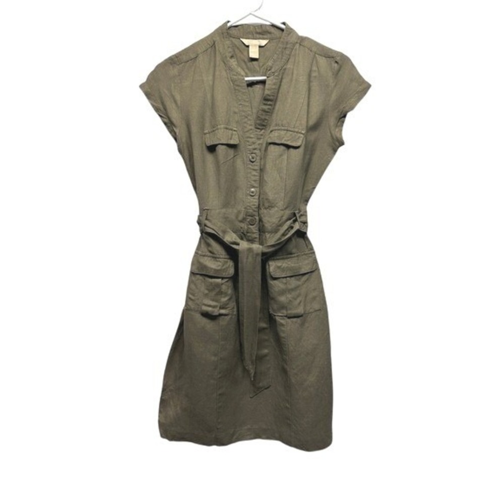 Banana Republic Khaki Linen Blend Utility Belted Shirtdress Size 0